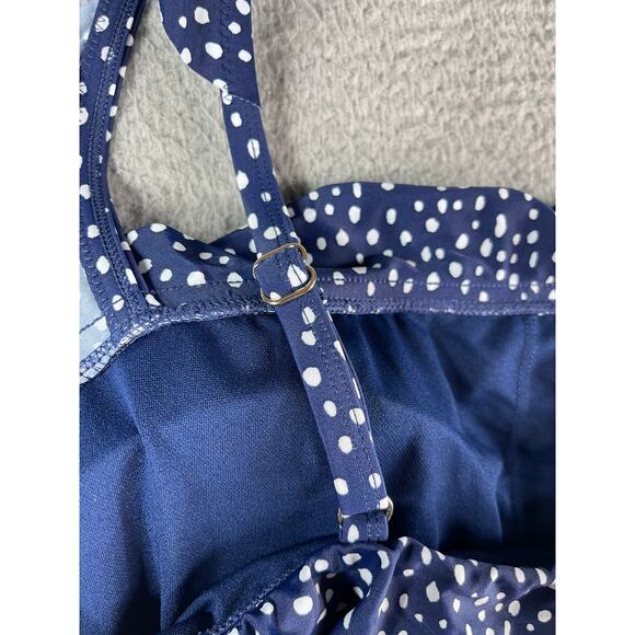 Kona Sol One Piece Swimsuit Women 18 Blue Polka Dot Padded Ruffle Adj Straps NWT - Picture 9 of 10